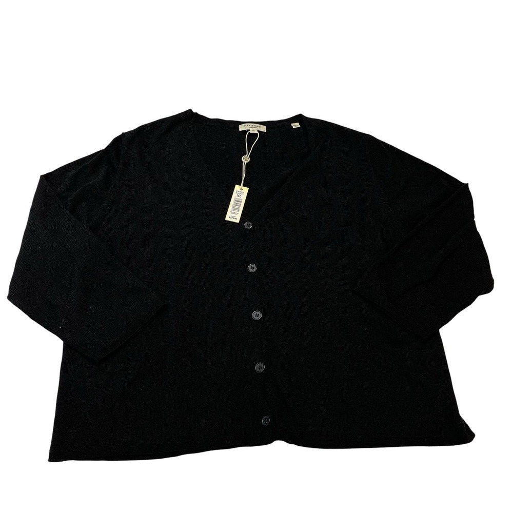 Max Studio Sweater Black Linen Blend Cardigan Lightweight Layer Size XL Capsule